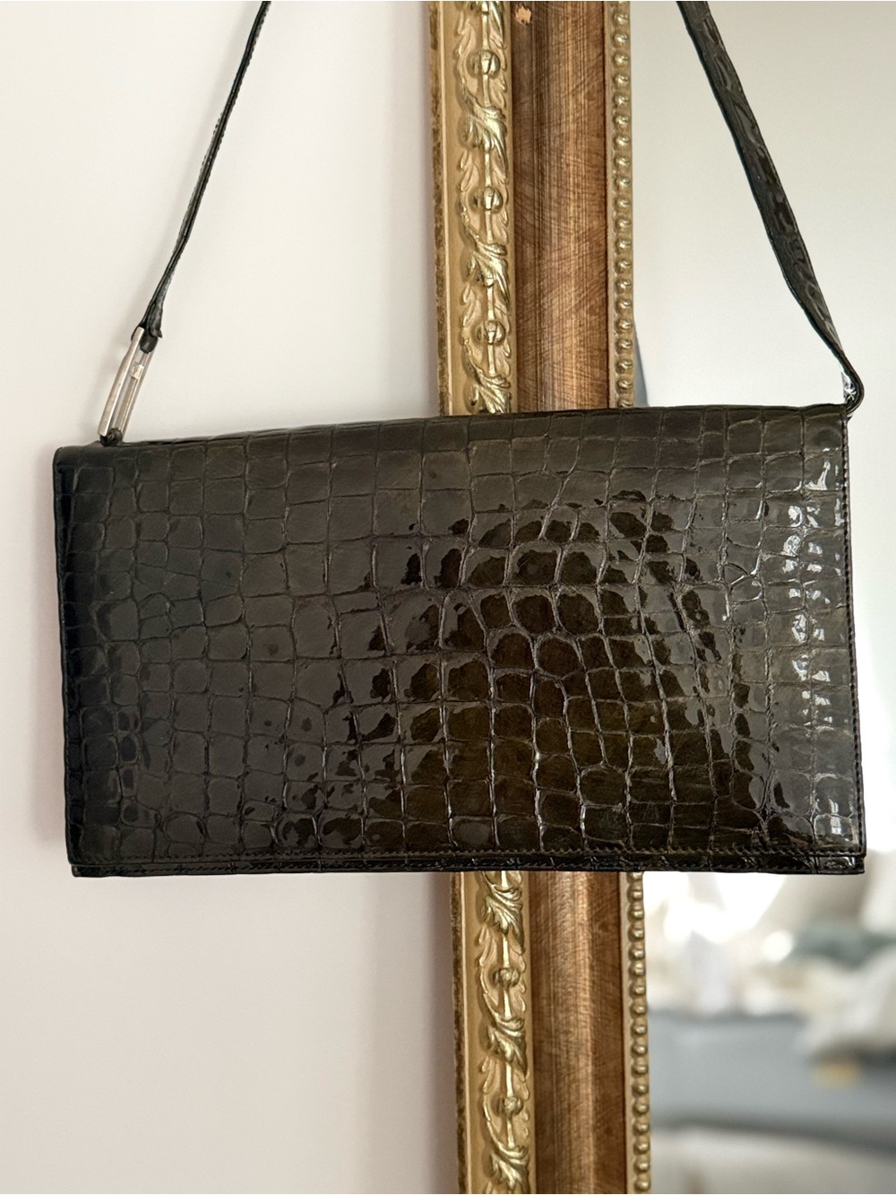 Vintage BCBG Max Azria Olive Green Leather East-West Shoulder Bag